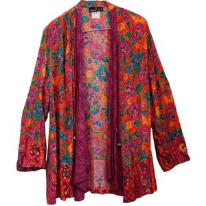 Carole Little Vintage 90's Orange & Pink Open Front Cardigan Kimono Sz 4
